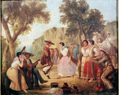 Perinteinen meksikolainen tanssi maalaus 1800-luvun Meksikosta, Kansallinen historiallinen museo, Chapultepecin linna tekijältä Unknown artist