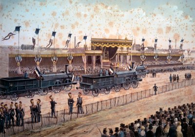 Liikenne: Pariisin ja Strasbourgin välisen rautatien vihkiminen käyttöön. 1864. Kaiverrus Paris, B.N. tekijältä Unknown artist