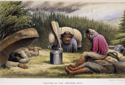 Ruoan kuljetus: "" lepää porttipolulla"" - teoksessa "" Exploration of the Labradorin niemimaan", kirjoittanut Hind, Henri Youle tekijältä Unknown artist