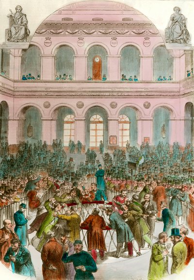 Vaihtoagenttien roska Bourse de Paris -kaiverrus 1856 -yksityinen kokoelma tekijältä Unknown artist