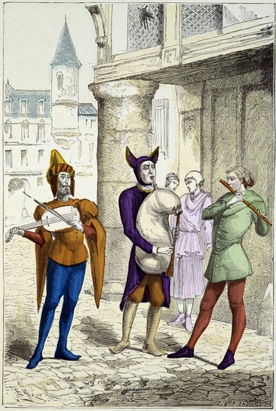 Matkustavat muusikot 1400-luvulla - "" Costumes de Paris -asut vuosisatojen ajan"" tekijältä Unknown artist