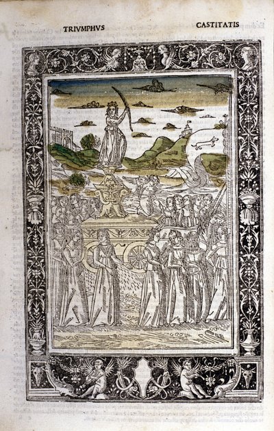 Petrarkan siveyden voitto (Francesco Petrarca). Miniatyyri sd. Bibl. Trivulziana, Milano. tekijältä Unknown artist