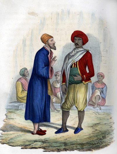 Kaksi miestä Algerin kaduilla vuonna 1830. Léon Galibertin teoksessa ”L