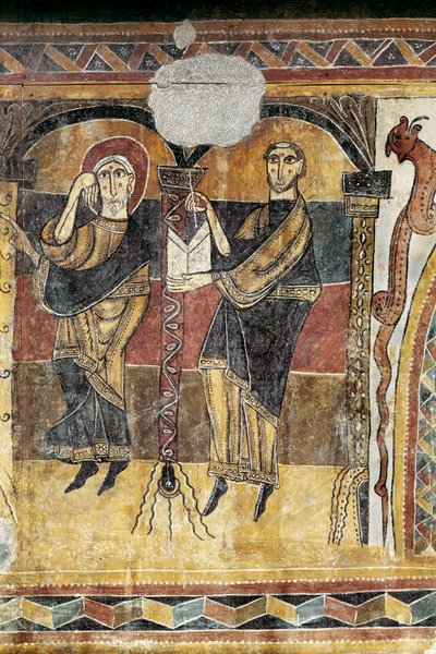 Kaksi pyhää. Yksityiskohta freskosta Saint Mary of Taullin kirkosta. noin 1123. Barcelona. Katalonian kansallinen taidemuseo. tekijältä Unknown artist