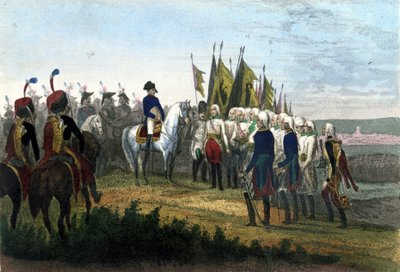 Ulmin antautuminen. 20/10/1805. Itävallan armeija voitti Napoleonin joukot. Kaiverrus 1800-luvulta. tekijältä Unknown artist