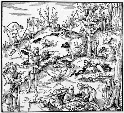 Taikaämpärin käyttäminen maan aarteiden etsimiseen - Agricolan "Minujen kirjassa" tekijältä Unknown artist