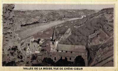 Vallee de la Meuse: näkymä Creve Coeuriin (Creve-Coeur tai Crevecoeur), Vallonia, Belgia. 1800-luvun lopun kromolitografia. tekijältä Unknown artist