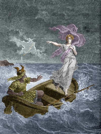 Vercingetorix ja Druidess. Teoksessa "Yliluonnollisen maailman taikuuden historia ja kuolevuus ajan ja kansojen kautta", Furne Jouvet et et Cie, toimittajat (1880). tekijältä Unknown artist