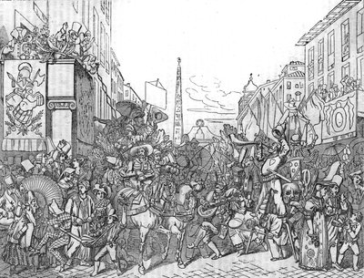 Via del Corso Roomassa vuoden 1836 karnevaalin (Carnevale) aikana. tekijältä Unknown artist