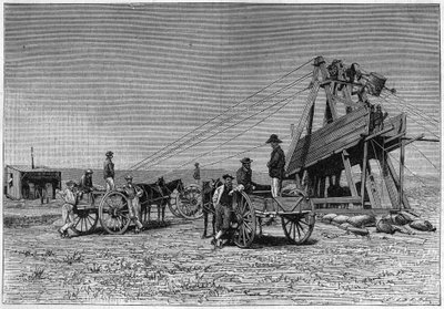 Näkymä Kimberleyn timanttikaivoksen pinnalta Etelä-Afrikassa. Kaiverrus vuodelta 1883. tekijältä Unknown artist