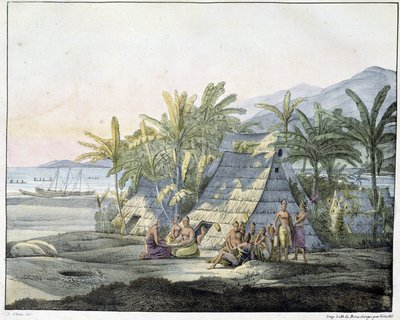 Näkymä Sandwichsaarilla - "" Näkymät ja maisemat päiväntasausalueilta, kerätty matkalla maailman ympäri", sd. 1800-luvun alku tekijältä Unknown artist