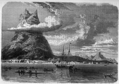 Näkymä Bora Borasta (Bora-Bora) Polynesiassa 1800-luvun lopulla "The Journal of Youth" vuodelta 1888. tekijältä Unknown artist