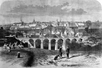 Näkymä Luxemburgin kaupunkiin. 1800-luvun kaiverrus. tekijältä Unknown artist