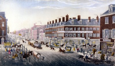 Näkymä New Yorkista: Broadway. Kaiverrus vuodelta 1840. tekijältä Unknown artist