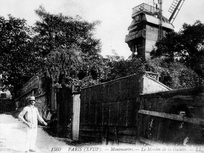 Näkymä Pariisista: Le Moulin de la Galette, Montmartren alue tekijältä Unknown artist