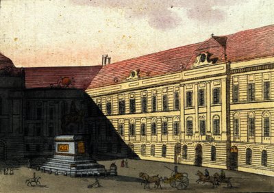 Näkymä Josephplatz-aukiolle (Joseph platz) Wienissä, Itävallassa Kaiverrus vuodelta 1820 tekijältä Unknown artist