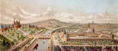 Näkymä Pariisin yleisnäyttelystä vuonna 1878 Kaiverrus 1800-luvun Pariisista, B.N. tekijältä Unknown artist