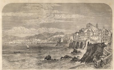 Näkymä Genovan muinaisesta satamasta - Näkymä Genesin satamaan - Genova en 1861 - Kaiverrus tekijältä Unknown artist
