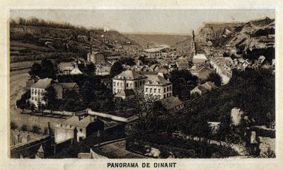 Näkymä Dinantin kaupunkiin, Vallonia, Belgia. 1800-luvun lopun kromolitografia. tekijältä Unknown artist