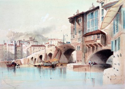 Näkymä Lyonin kaupunkiin ja Pont de Chargelle. Akvarelli vuodelta 1837. Paris, B.N. tekijältä Unknown artist