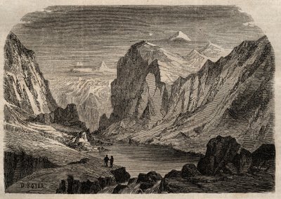 Näkymä Davosin maasta Sveitsissä 1800-luvulla - kaiverrus "" Dictionnaire populaire illustrious" - 1864 - Joseph Decembre ja Edmond Allonier - tekijältä Unknown artist