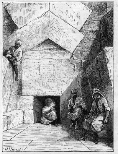 Näkymä Kheopsin pyramidin (Cheops, Keops, Khoufu, Khufu) sisäänkäynnistä Guizehissa (Guiseh, Giza, Giza), Egypti tekijältä Unknown artist