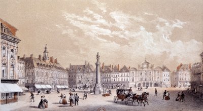 Näkymä Lillen kaupungin suurelle aukiolle. Kaiverrus 1800-luvun Pariisista, B.N. tekijältä Unknown artist