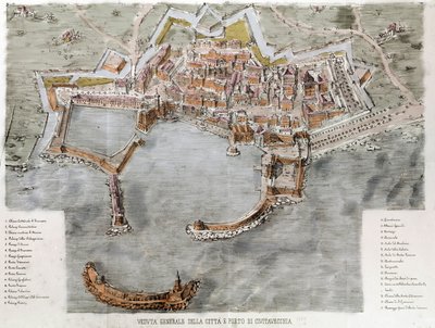 Näkymä Civitavecchian satamasta lähellä Roomaa. 1800-luvulla. tekijältä Unknown artist