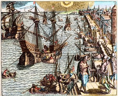 Näkymä Lissabonin satamasta 1500-luvulla - tekijältä Unknown artist