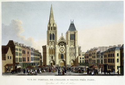 Näkymä Pyhän Denisin kirkon portaalista lähellä Pariisia, Ranskan kuninkaiden hautaamiseen ja torille - "Paris par Courvoisier" tekijältä Unknown artist