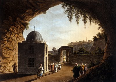 Näkymä profeetta Jeremian haudasta Jerusalemissa. 1800-luvun litografia tekijältä Unknown artist
