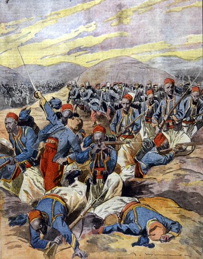 Sota 1914 - 1918: Ranskan siirtomaa-armeijan afrikkalaiset ratsastajat Flanderin dyyneillä. 1914. tekijältä Unknown Artist