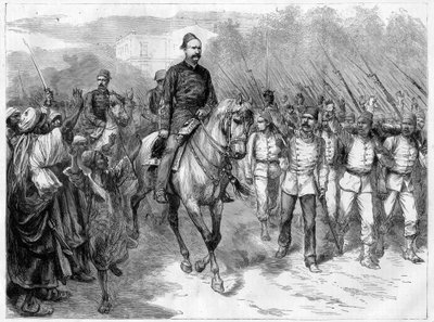 Sota Egyptissä - Arabi Pashan lähettiläät värväsivät sotilaita heimojen keskuudesta taistelemaan brittejä vastaan - Arabi Pasha (Orabi Pasha, Ahmed Urabi) (1841-1911) ja hänen joukkonsa vuonna 1882 tekijältä Unknown artist