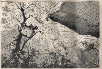 Vuoden 1870 sota: "Armand Barbes" -pallon laskeutuminen Leon Gambettan (1838-1882) kanssa aluksella 7. lokakuuta 1870 - Kaiverrus "La Science francaise" tekijältä Unknown artist