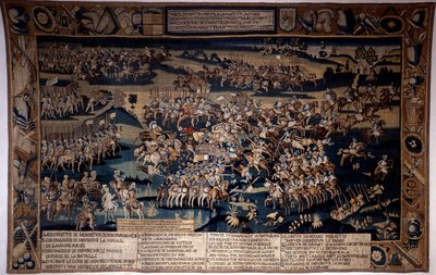 Uskontojen sota: "" Jarnacin taistelu, Louis I of Bourbonin kuolema, Conden prinssi (Bourbon-Conde) (1530-1569)"" Se vastustaa 13.3.1569 Conden prinssin protestanttista armeijaa Anjoun herttuan komentaman Ranskan kuninkaan. Kuvakudos tekijältä Unknown artist