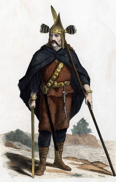 Soturi, pronssisten aseiden aika - "" Ranskan siviili- ja sotilasasuissa vuosisatojen ajan Paris F. Roy 1882 ". tekijältä Unknown artist