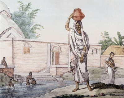 Vedenkuljettaja lähellä Hooghlya (intialainen joki) Kalkutassa (tai Kolkatassa), Intiassa. tekijältä Unknown artist