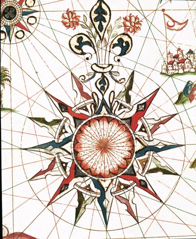 Tuuliruusu (Castellinin portulanin yksityiskohta tekijältä Unknown artist