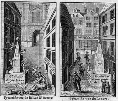 Talvipyramidi 1784 Pariisissa. Fac-simile (Fac-simile) kahdesta vedoksesta, jotka on julkaistu "La Pyramide de neige", almanakissa 1786. Kaiverrus "" Luonto: tiedelehti ja niiden sovellukset taiteeseen ja teollisuuteen "" 16. maaliskuuta tekijältä Unknown artist