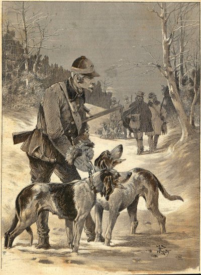 Puun metsästys Giden akvarellin mukaan. 1892. tekijältä Unknown artist
