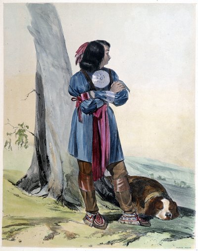 Nuori intialainen Huron ja hänen koiransa - Coke Smythin, Lontoon "" Shythin luonnoksissa Kanadassa" tekijältä Unknown artist