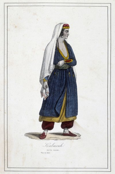 Nuori Kalmouk-nainen (Etelä-Siperian mongolialaiset) - Fr. Jouhanneaud, Librairie des Bons Livres, Limoges tekijältä Unknown artist