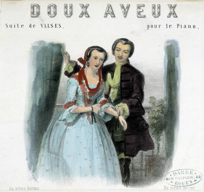 Nuori mies seurustelee nuoren naisen kanssa, deb. 1800-luvulla tekijältä Unknown artist