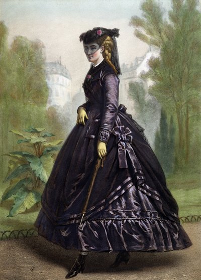Nuori nainen tiukoissa ja tummissa vaatteissa (leski) - litografia, 1800-luvun puoliväli tekijältä Unknown artist