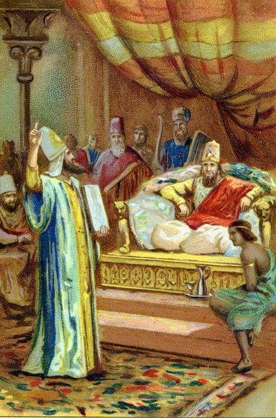Zarathustra (Zarathustra, Zarathushtra, Zarathustra tai Zoroastrian), iranilainen profeetta ja uskonnollinen uudistaja (6. vuosisadalla eKr.) Bactresin kuninkaan hovissa. kromolitografia 1800-luvulta. tekijältä Unknown artist