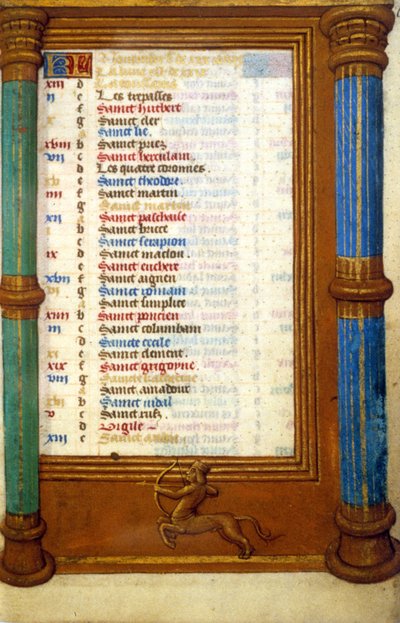 Zodiac Sagittarius ja marraskuun pyhät - miniatyyri keskiaika (viite: 135, 006r): lupapyyntö Toulousen kaupunginkirjastolta (puh: 05 62 27 66 66) tekijältä Unknown artist