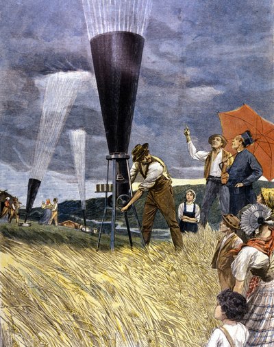 Italian viininviljelijät tekivät tynnyriä rakeita vastaan vuonna 1899. tekijältä Unknown artist
