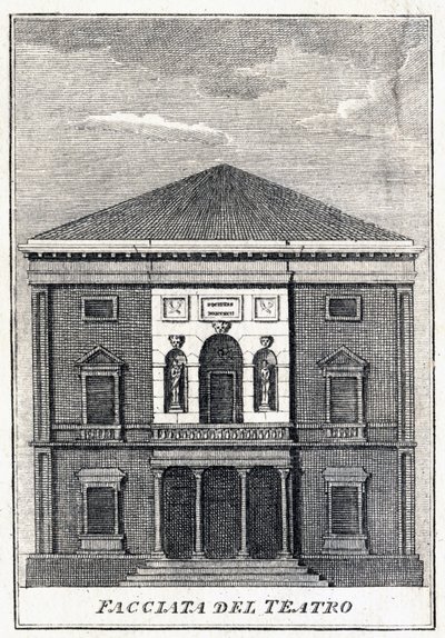Fenice-teatterin julkisivu Venetsiassa 1800-luvun puolivälissä. tekijältä Unknown artist