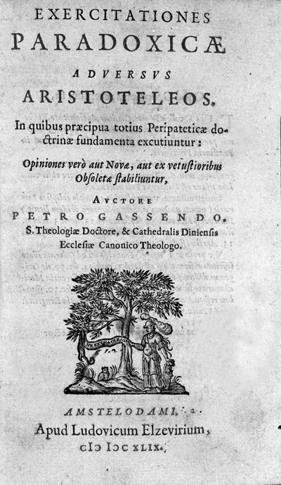 Ranskalaisen filosofin, tähtitieteilijän, matemaatikko ja fyysikon Pierre Gassendin (1592-1655) ""Paradoksaaliset harjoitukset Aristotelesta vastaan"" etukappale. tekijältä Unknown artist