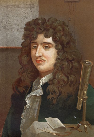 muotokuva Christiaan Huygensista. Hollantilainen fyysikko ja matemaatikko (1629-1695) Louis Figuierin "" Science and its Men" -kirjan mukaan. Barcelona 1881 tekijältä Unknown artist